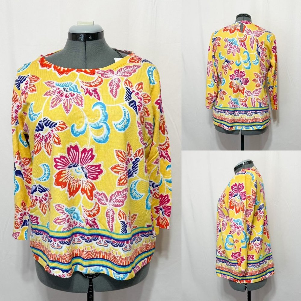 Joseph A  NWT  Sz XL Folk Florist Del Sol 3/4 Sleeves Sweater Top